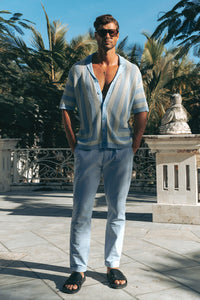 THEO KNIT SHIRT - SKY/LEMON