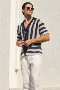 THEO KNIT  SHIRT - NAVY/WHITE