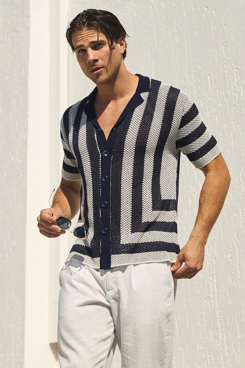 THEO KNIT  SHIRT - NAVY/WHITE