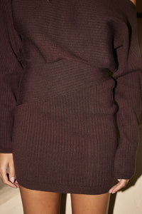 THERESA ONE SHOULDER MINI DRESS - CHOCOLATE