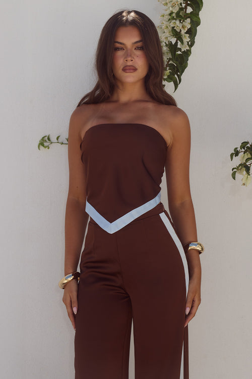 TINA SCARF TOP - CHOCOLATE/SKY BLUE