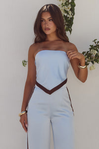 TINA SCARF TOP - SKY BLUE/CHOCOLATE