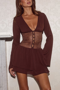 TOMMI LONG SLEEVE MINI DRESS - CHOCOLATE