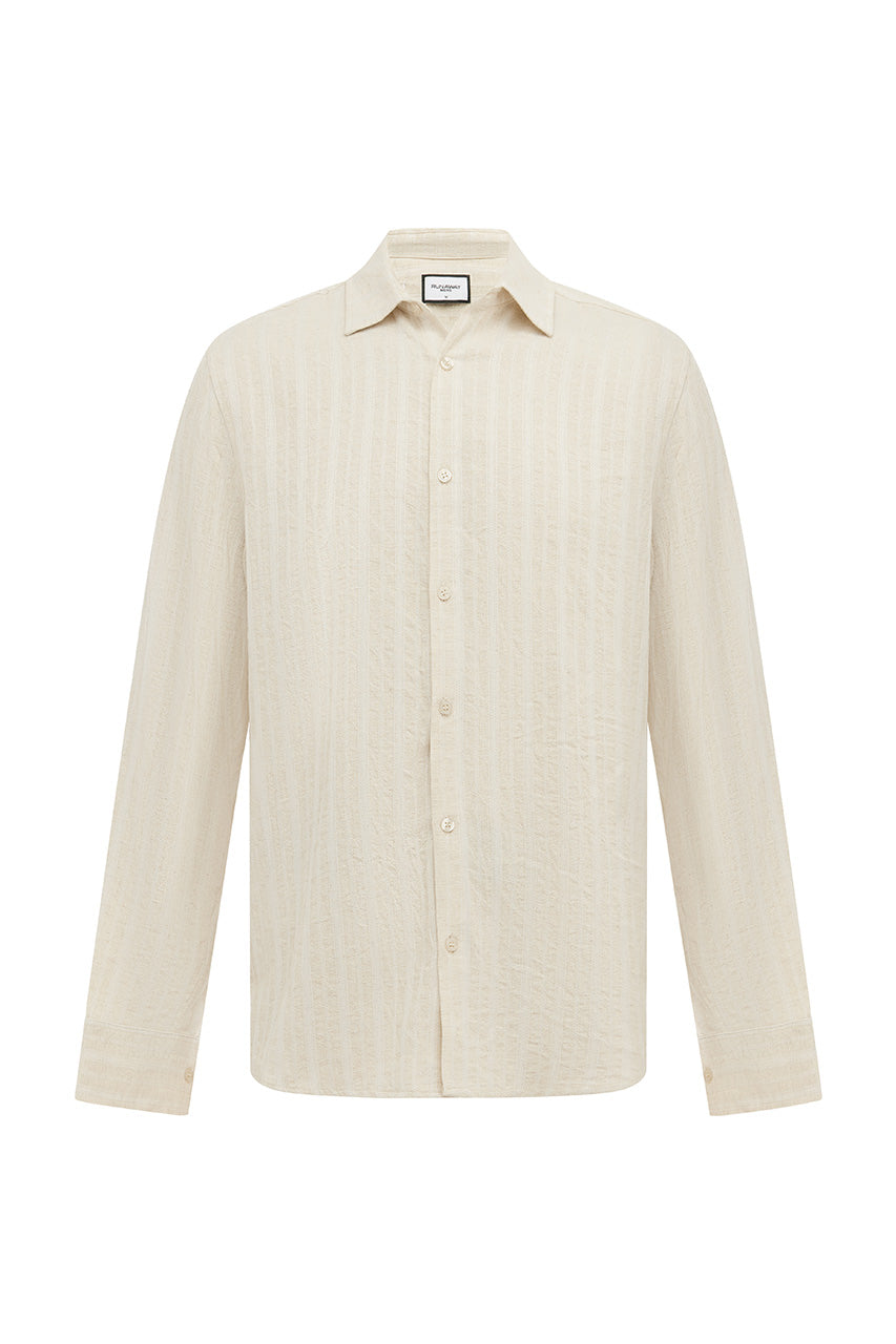 TRISTIAN LONG SLEEVE SHIRT - SAND/WHITE STRIPE