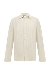 TRISTIAN LONG SLEEVE SHIRT - SAND/WHITE STRIPE