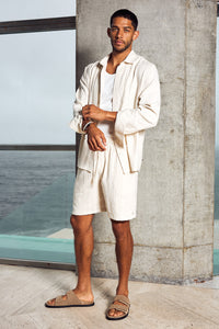 TRISTIAN LONG SLEEVE SHIRT - SAND/WHITE STRIPE