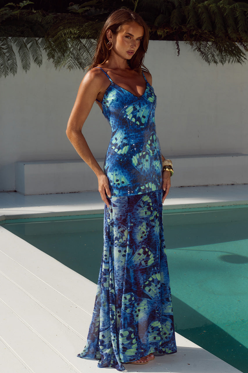 TULIA LOW BACK MAXI DRESS - ELIANA BLUE