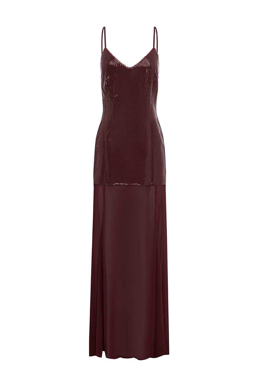 TULIA LOW BACK MAXI DRESS - WINE