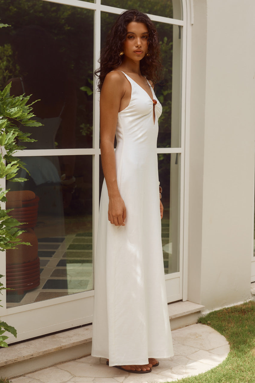 UNITY LOW PLUNGE MAXI DRESS - WHITE