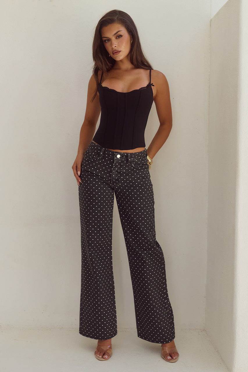 ZAVIER STRAIGHT LEG JEANS - BLACK/WHITE POLKA