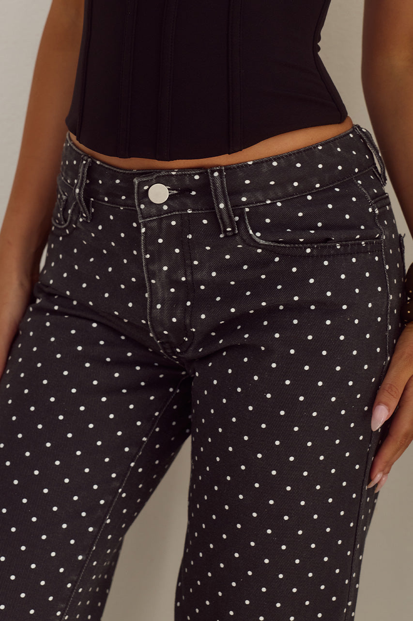 ZAVIER STRAIGHT LEG JEANS - BLACK/WHITE POLKA