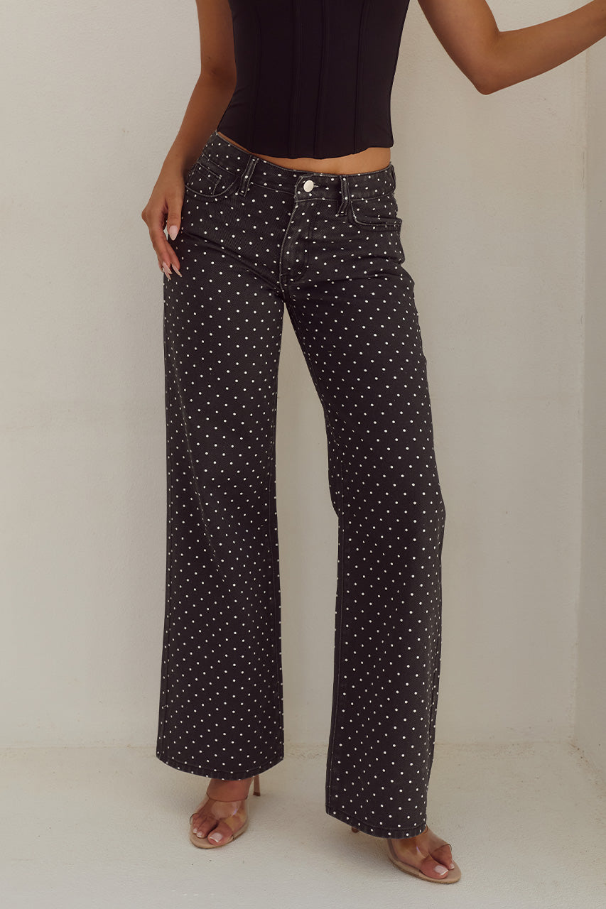 ZAVIER STRAIGHT LEG JEANS - BLACK/WHITE POLKA