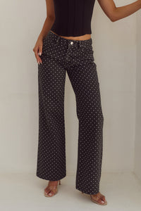 ZAVIER STRAIGHT LEG JEANS - BLACK/WHITE POLKA