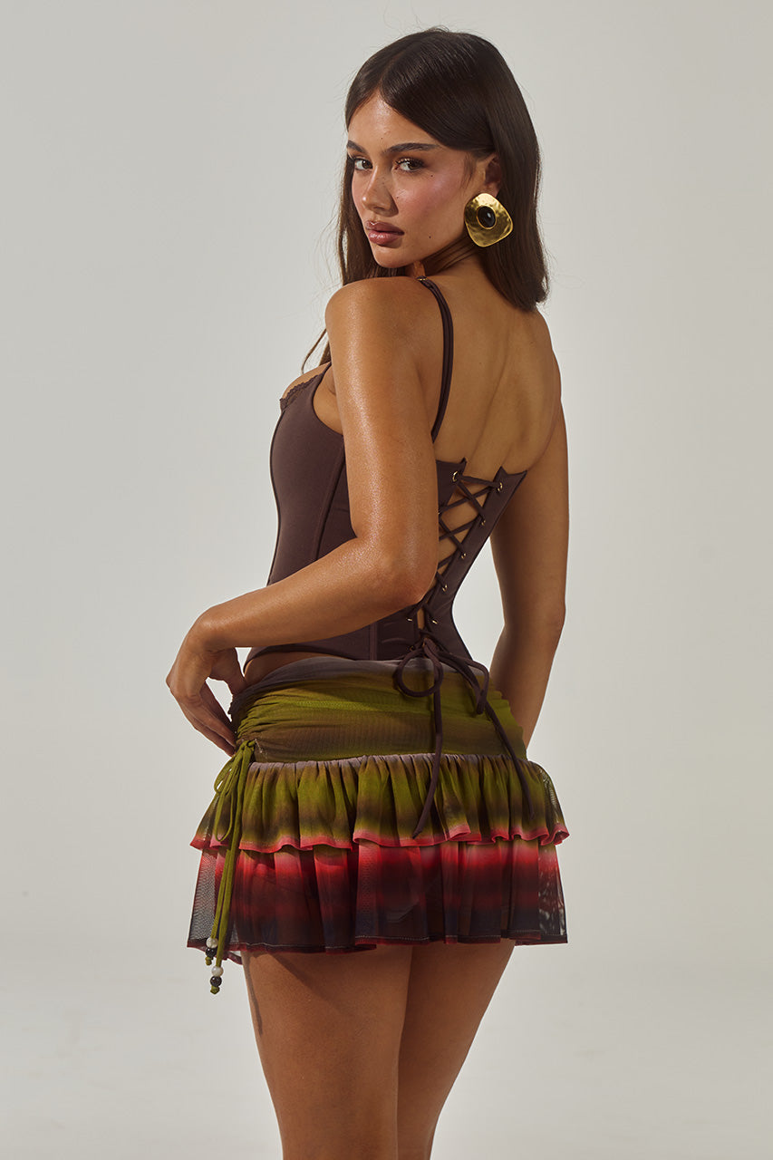 DANIELLA RUCHED RUFFLE MINI SKIRT - ANABELL RED