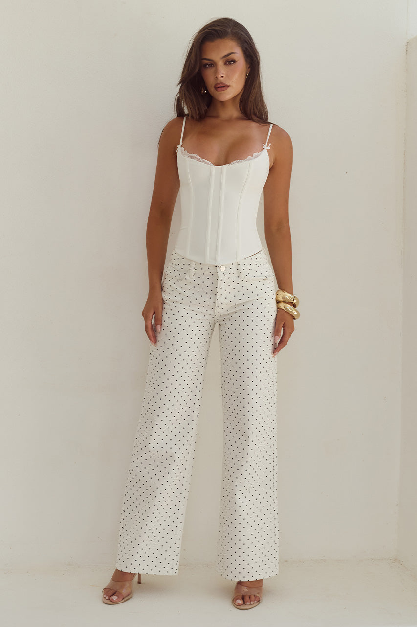 ZAVIER STRAIGHT LEG JEANS - WHITE/BLACK POLKA