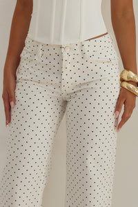 ZAVIER STRAIGHT LEG JEANS - WHITE/BLACK POLKA