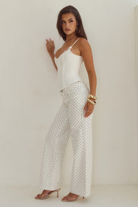 ZAVIER STRAIGHT LEG JEANS - WHITE/BLACK POLKA