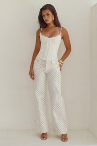ZAVIER STRAIGHT LEG JEANS - WHITE/BLACK POLKA