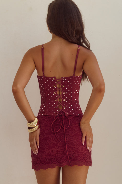 VALERIE LACE MINI SKIRT - WINE