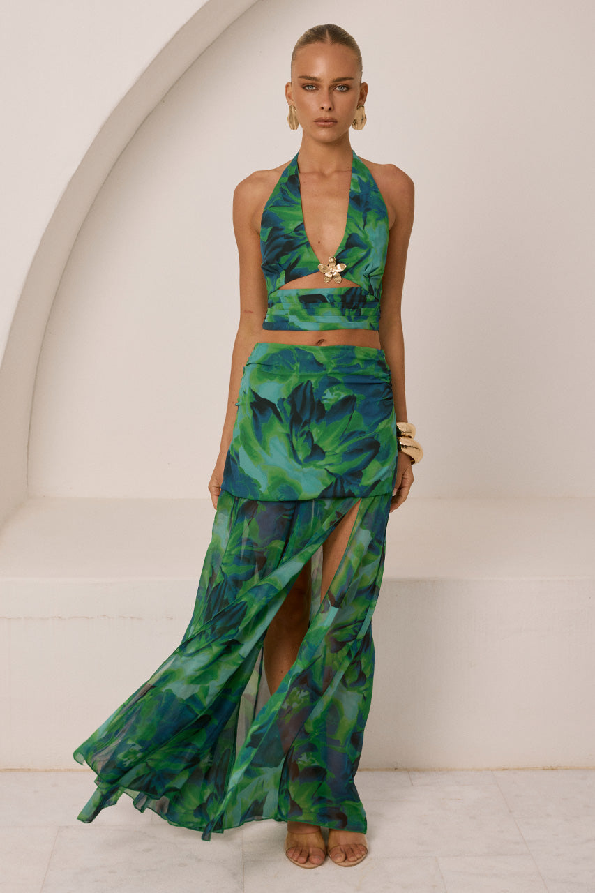 VALLETTA HANDKERCHIEF MAXI SKIRT - CALISTA GREEN