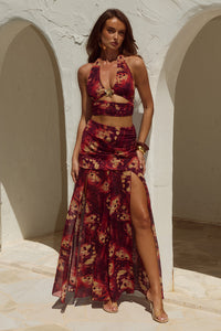 VALLETTA HANDKERCHIEF MAXI SKIRT - ELIANA RED