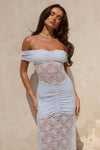 VANEYA OFF SHOULDER LACE MAXI DRESS - BLUEBELL