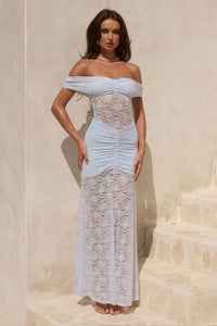 VANEYA OFF SHOULDER LACE MAXI DRESS - BLUEBELL