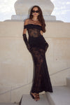 VANEYA OFF SHOULDER LACE MAXI DRESS - BLACK