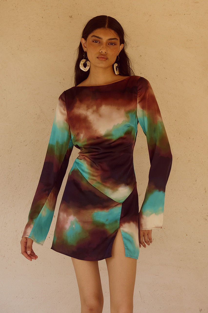 VEGA SLEEVED MINI DRESS - VEGA CHOCOLATE