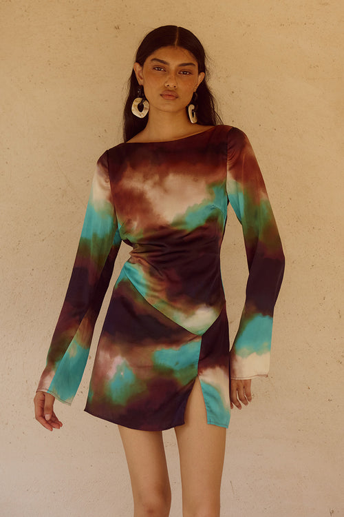 VEGA SLEEVED MINI DRESS - VEGA CHOCOLATE