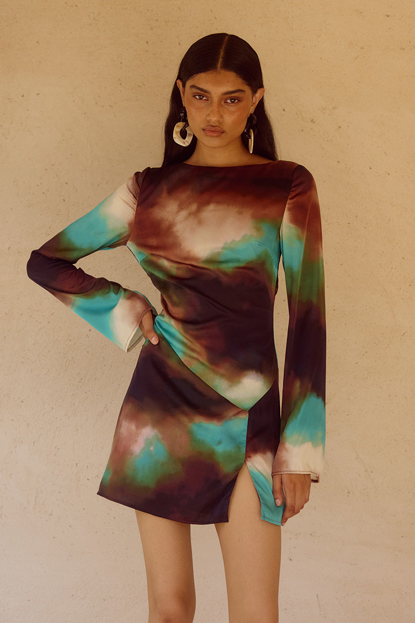 VEGA SLEEVED MINI DRESS - VEGA CHOCOLATE