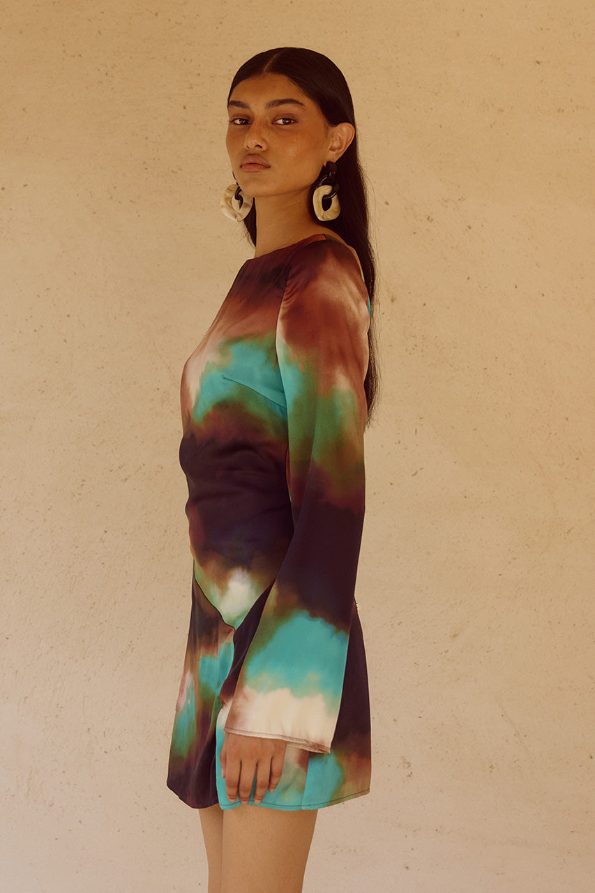 VEGA SLEEVED MINI DRESS - VEGA CHOCOLATE