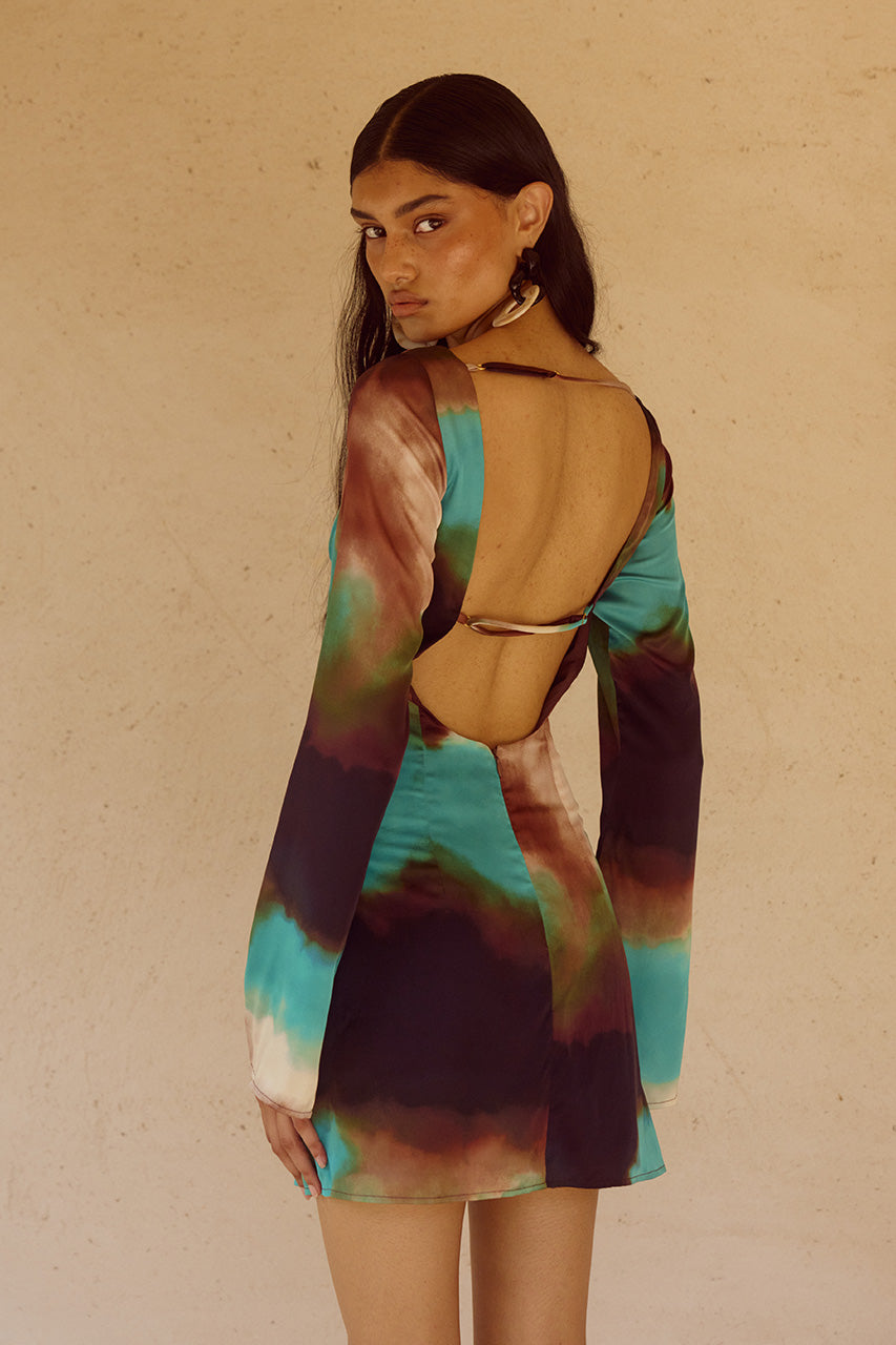 VEGA SLEEVED MINI DRESS - VEGA CHOCOLATE