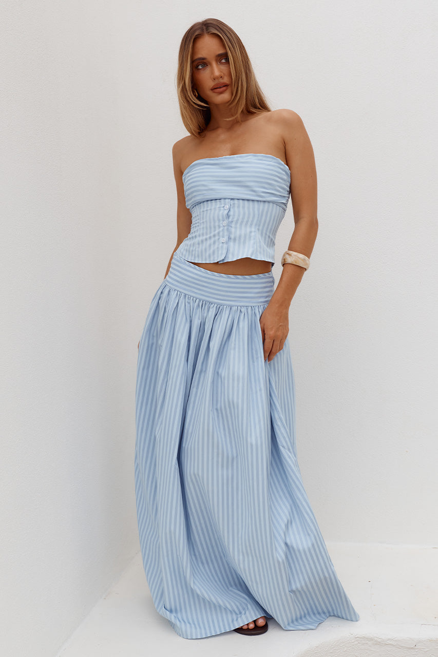 HANNAH SOFT PLEAT A-LINE MAXI SKIRT - BLUE STRIPE