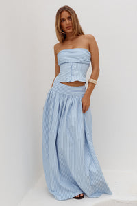 HANNAH SOFT PLEAT A-LINE MAXI SKIRT - BLUE STRIPE