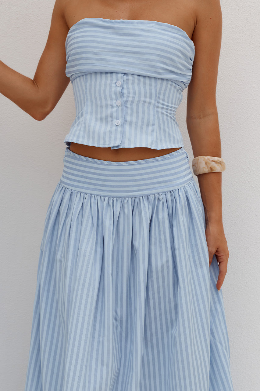 HANNAH SOFT PLEAT A-LINE MAXI SKIRT - BLUE STRIPE