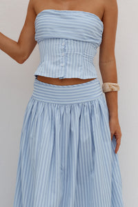 HANNAH SOFT PLEAT A-LINE MAXI SKIRT - BLUE STRIPE