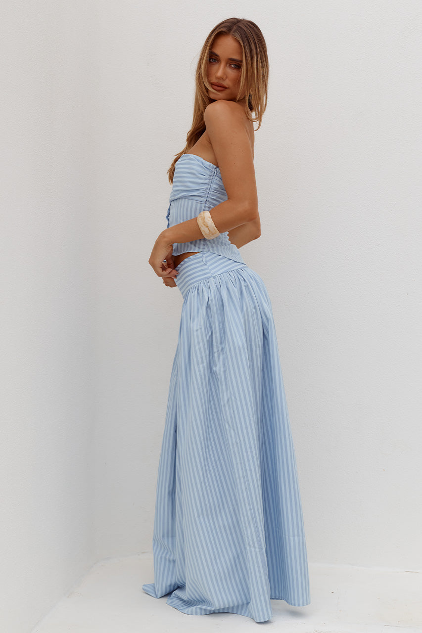 HANNAH SOFT PLEAT A-LINE MAXI SKIRT - BLUE STRIPE