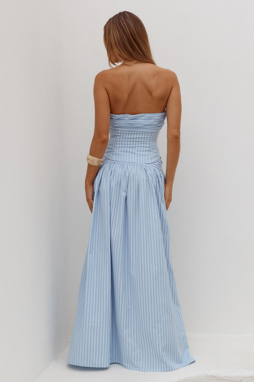 HANNAH SOFT PLEAT A-LINE MAXI SKIRT - BLUE STRIPE