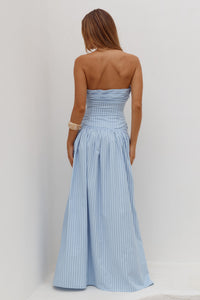 HANNAH SOFT PLEAT A-LINE MAXI SKIRT - BLUE STRIPE