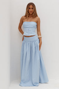 HANNAH SOFT PLEAT A-LINE MAXI SKIRT - BLUE STRIPE