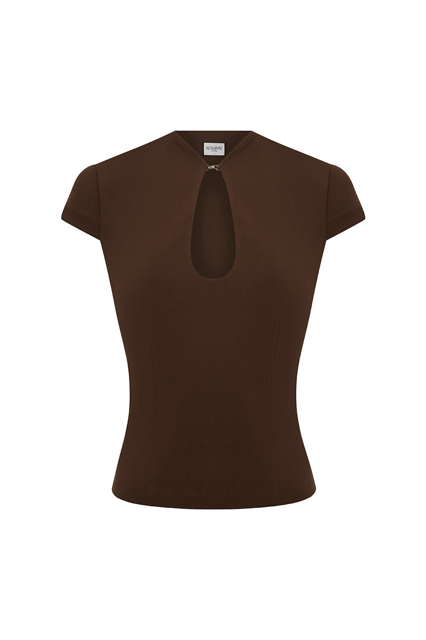 VIENO KEYHOLE FITTED TOP - BITTER CHOCOLATE