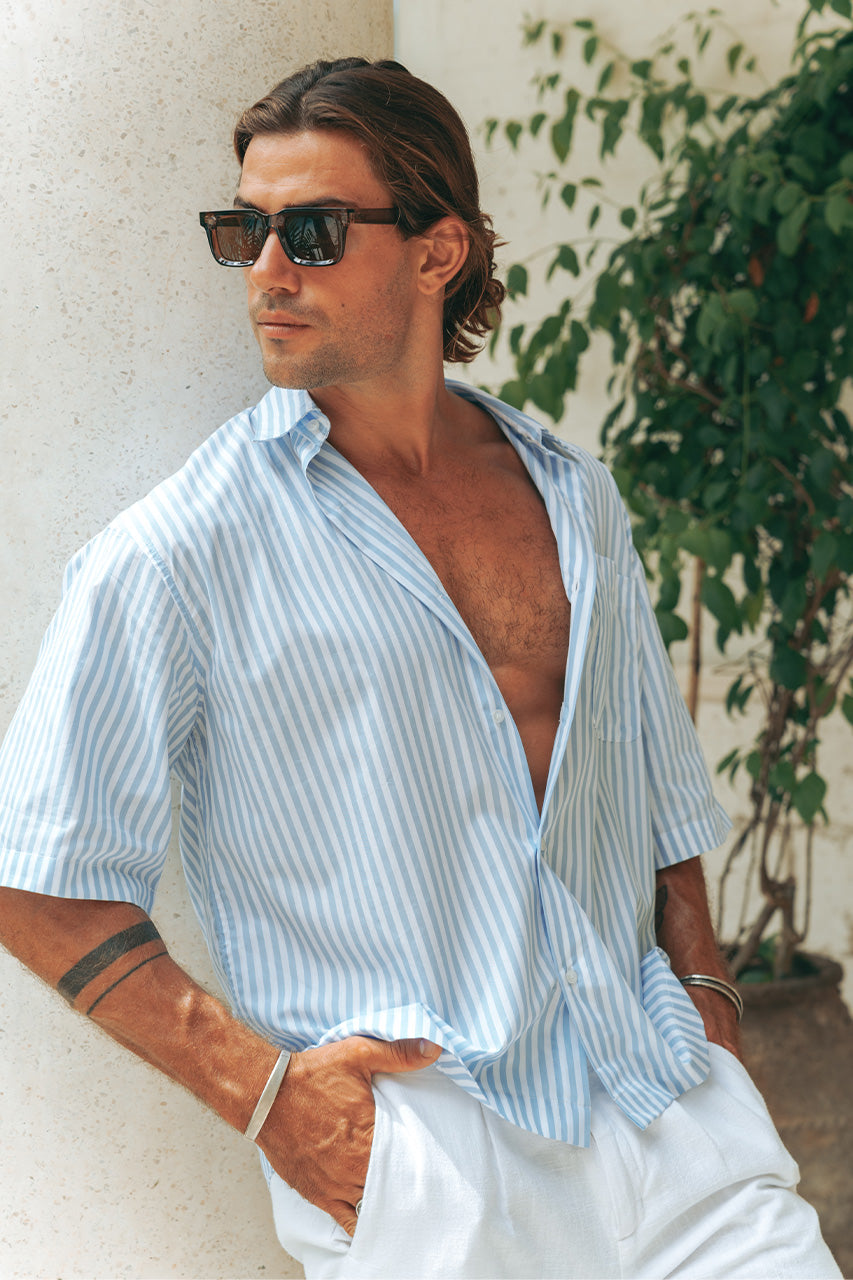 VINCENZO SHIRT - SKY BLUE/WHITE STRIPE