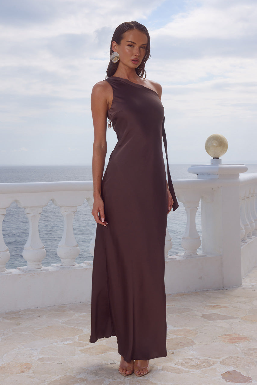 VIOLA ONE SHOULDER MAXI DRESS - BITTER CHOCOLATE