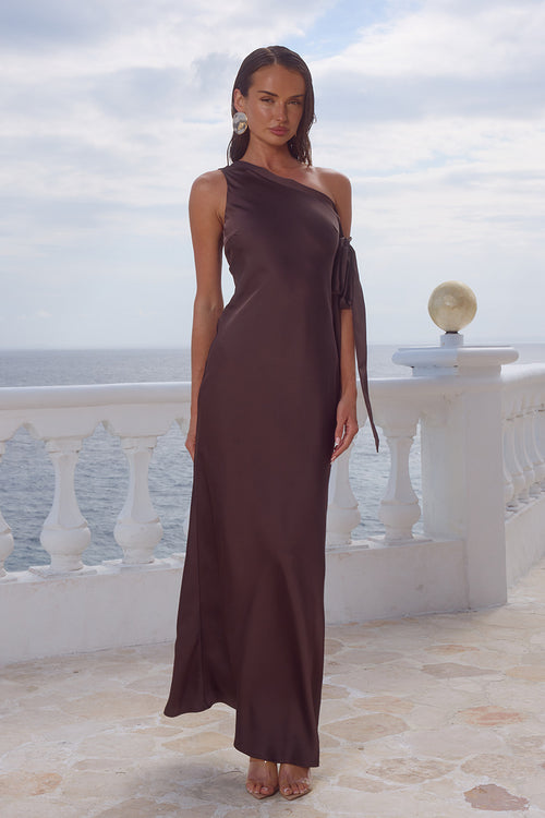 VIOLA ONE SHOULDER MAXI DRESS - BITTER CHOCOLATE