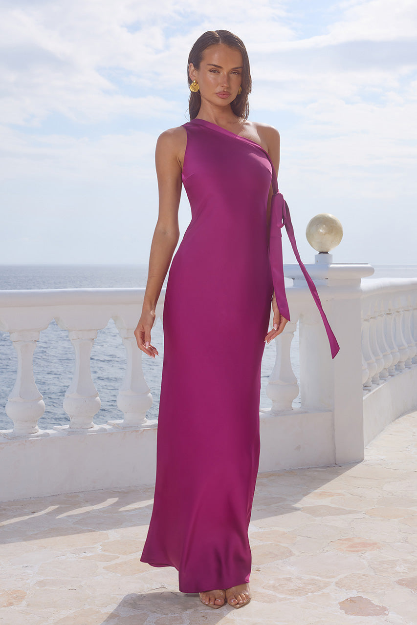 VIOLA ONE SHOULDER MAXI DRESS - PLUM