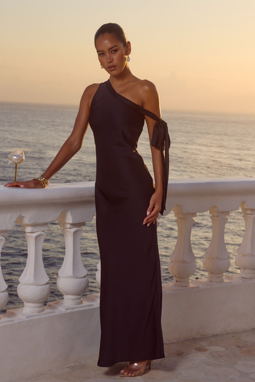 VIOLA ONE SHOULDER MAXI DRESS - NOIR