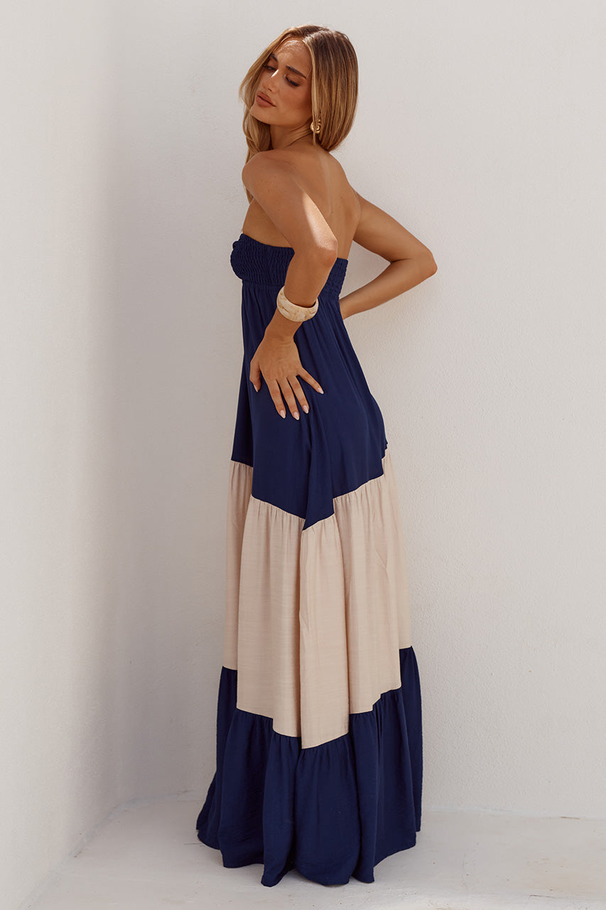VITTORIA STRAPLESS MAXI DRESS - NAVY/CREAM