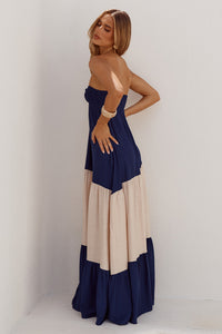 VITTORIA STRAPLESS MAXI DRESS - NAVY/CREAM