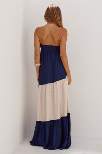 VITTORIA STRAPLESS MAXI DRESS - NAVY/CREAM
